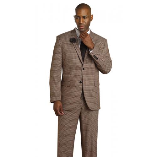 E. J. Samuel Rust / Black Plaid with Black Fur Vest Suit M2613
